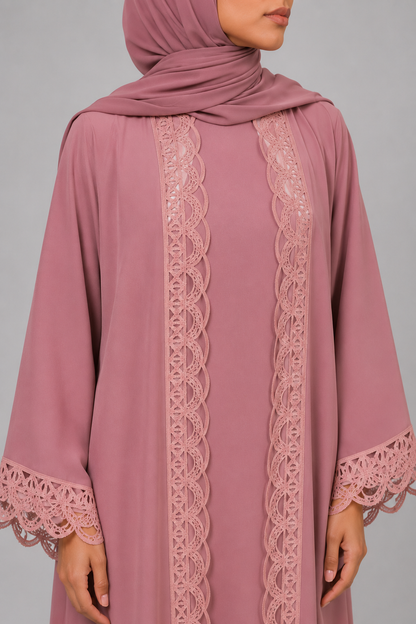 Tea pink lace abaya