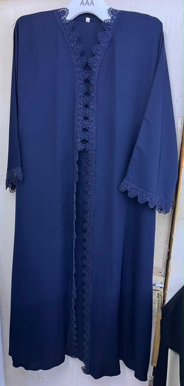 Navy Blue Petaloid Lace Abaya E13S