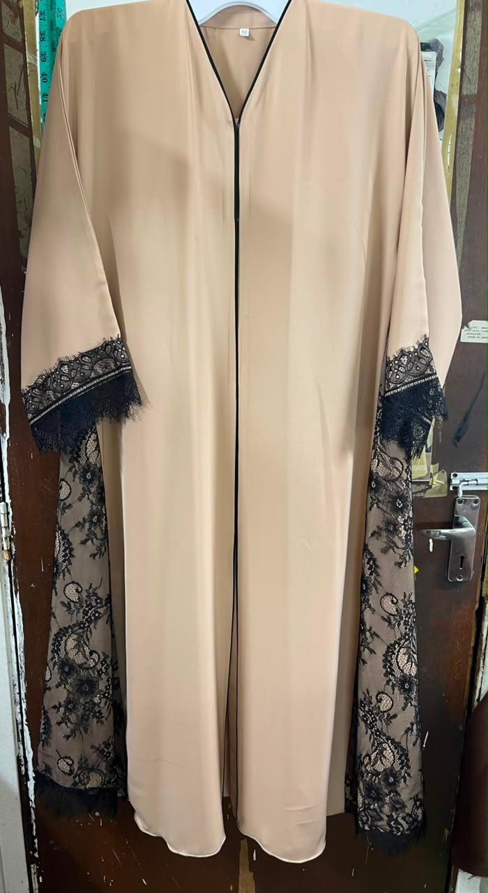 Beige Lattice Lace Abaya E13S