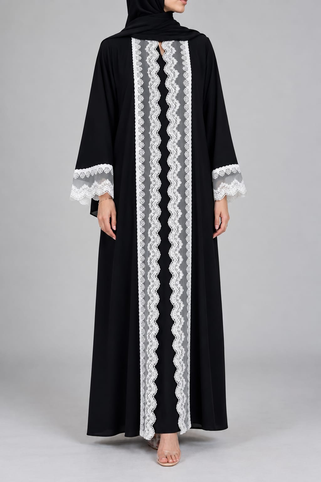 Black Crescent Lace Abaya E13S
