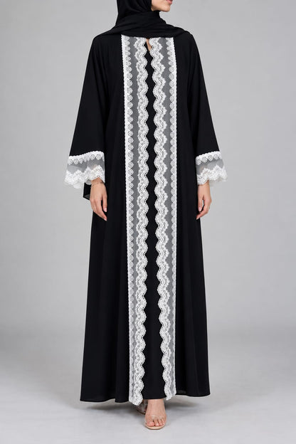 Black Crescent Lace Abaya E13S