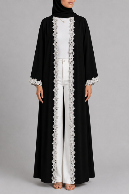 Black floral fancy lace abaya