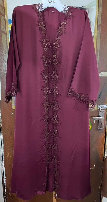 Maroon Floristic Lace Abaya E13S