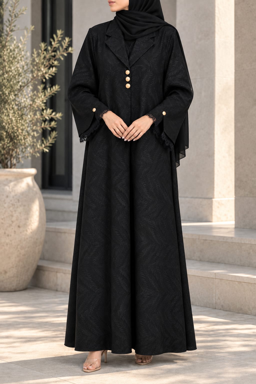 Black Coherent Lace Abaya E13S