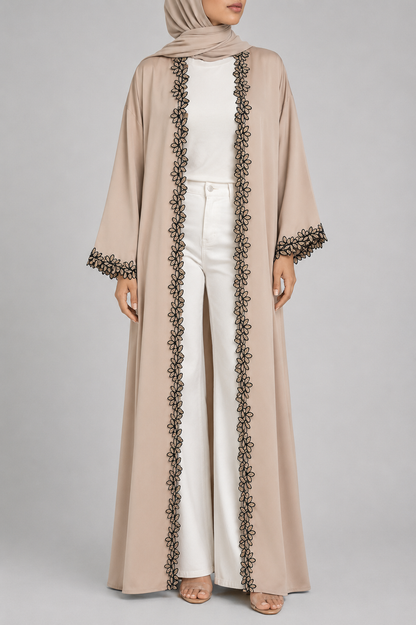 Beige fancy lace abaya