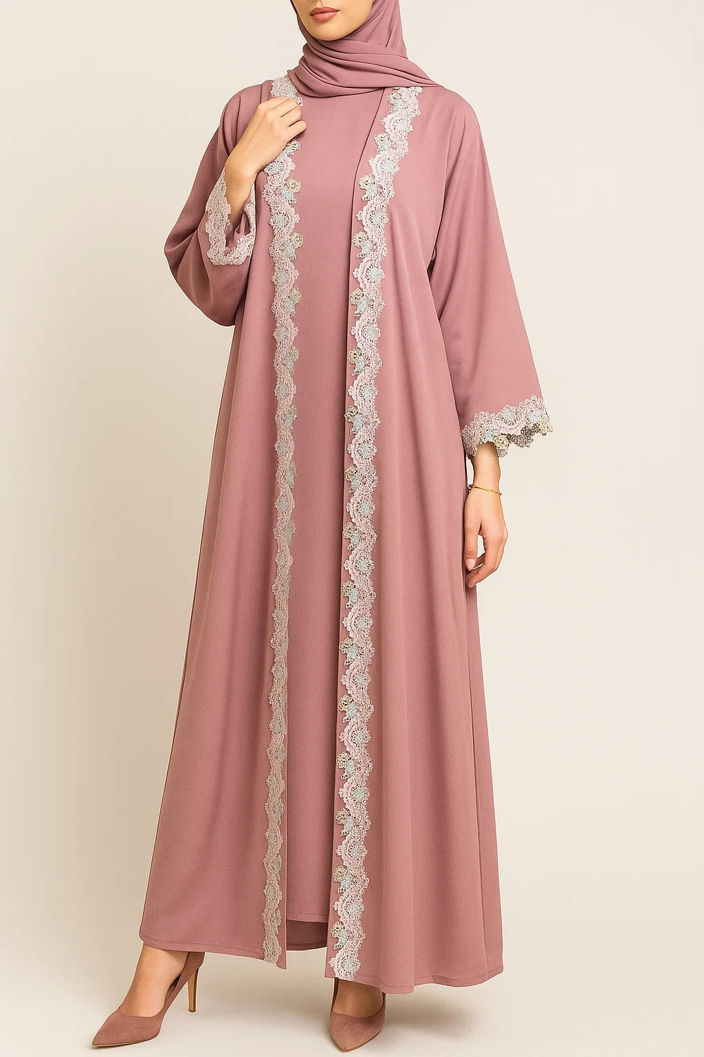 Rosey fancy lace abaya