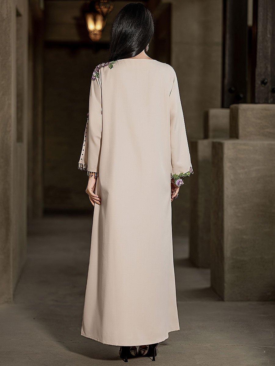BA4010 Beige Zirconia Abaya