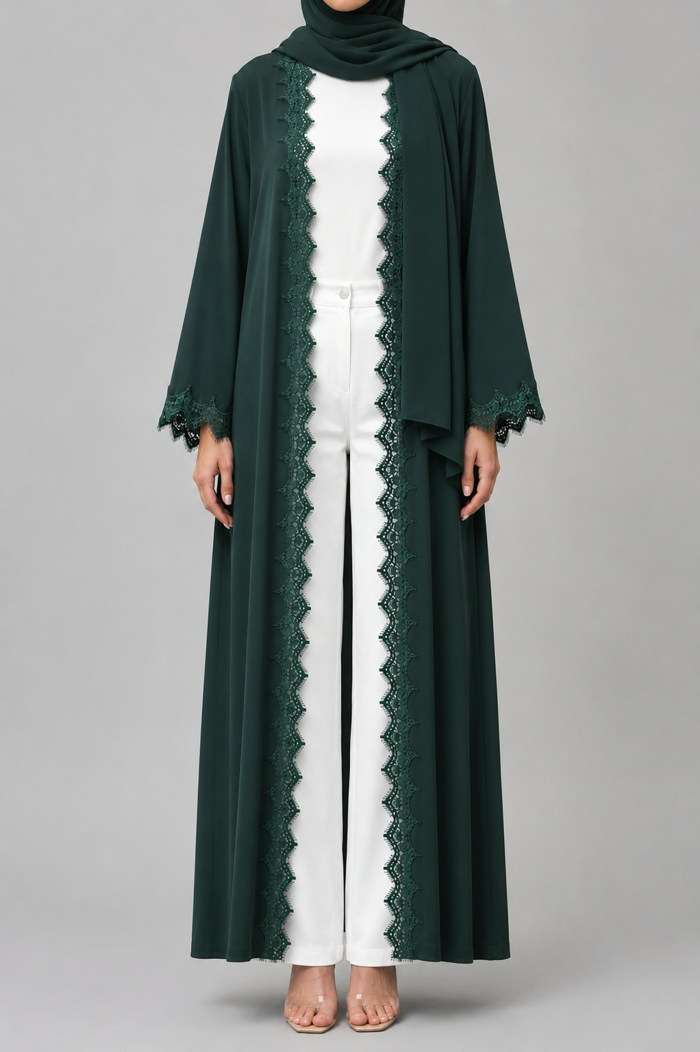 Green fancy lace abaya