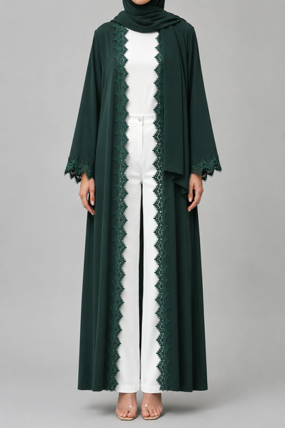 Green fancy lace abaya