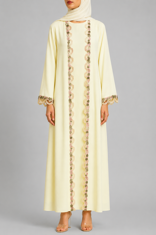 Butter floral lace abaya