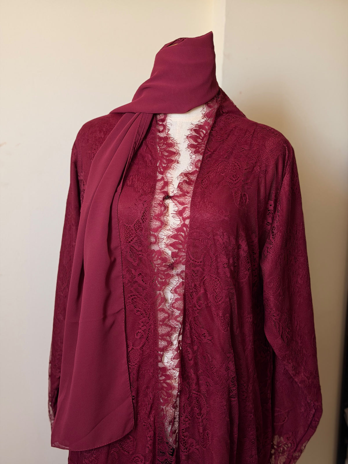 Burgundy Red Sheer abaya