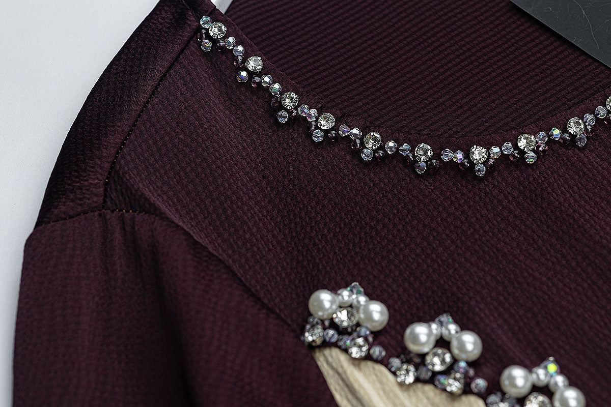 BA6045 Beige & Burgundy Exquisite Dress
