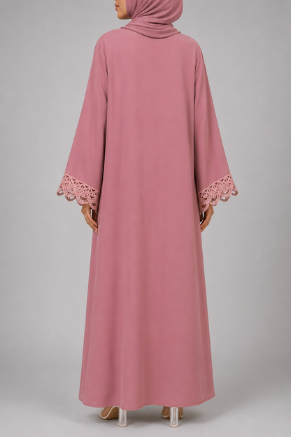 Tea pink lace abaya