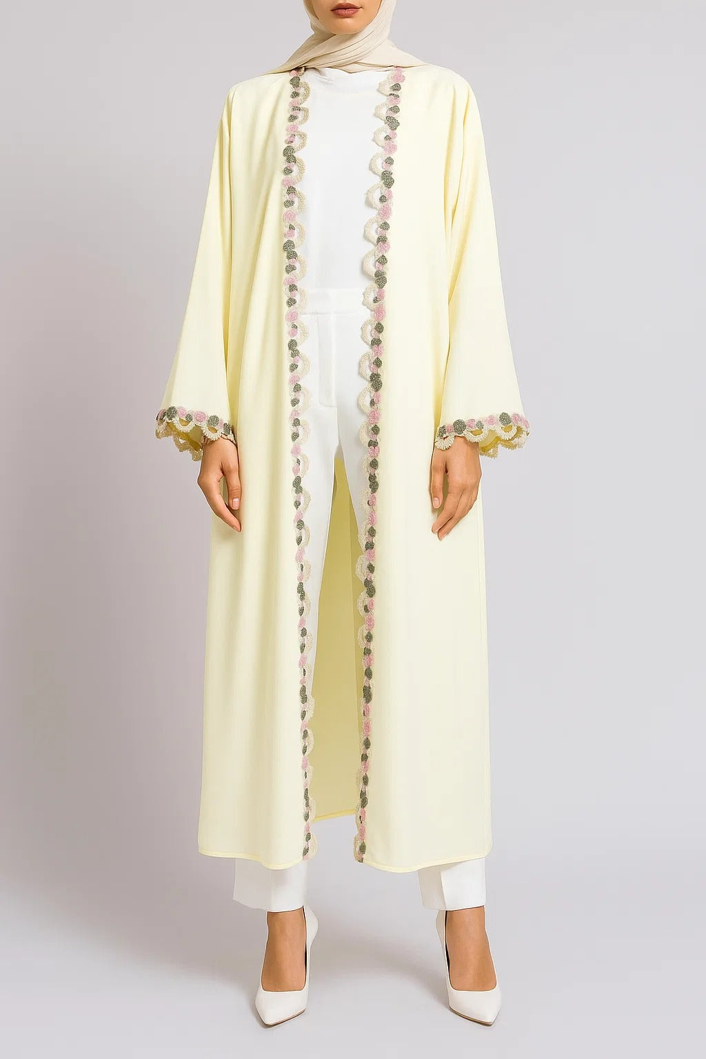 Butter floral lace abaya