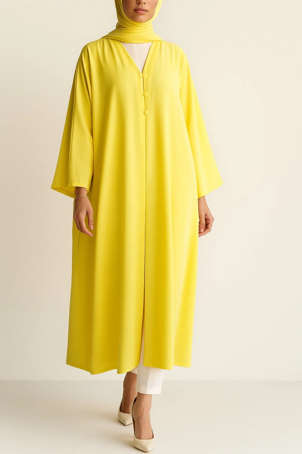Yellow button abaya