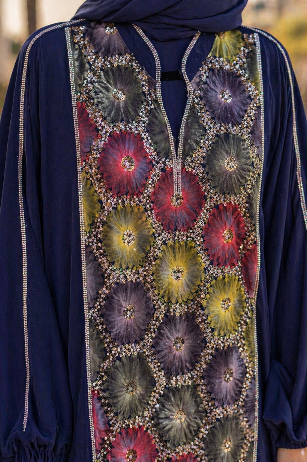 Navy Blue Ward Al Layl Abaya
