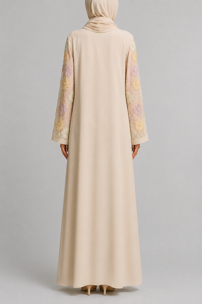 Beige Al Noor lace abaya