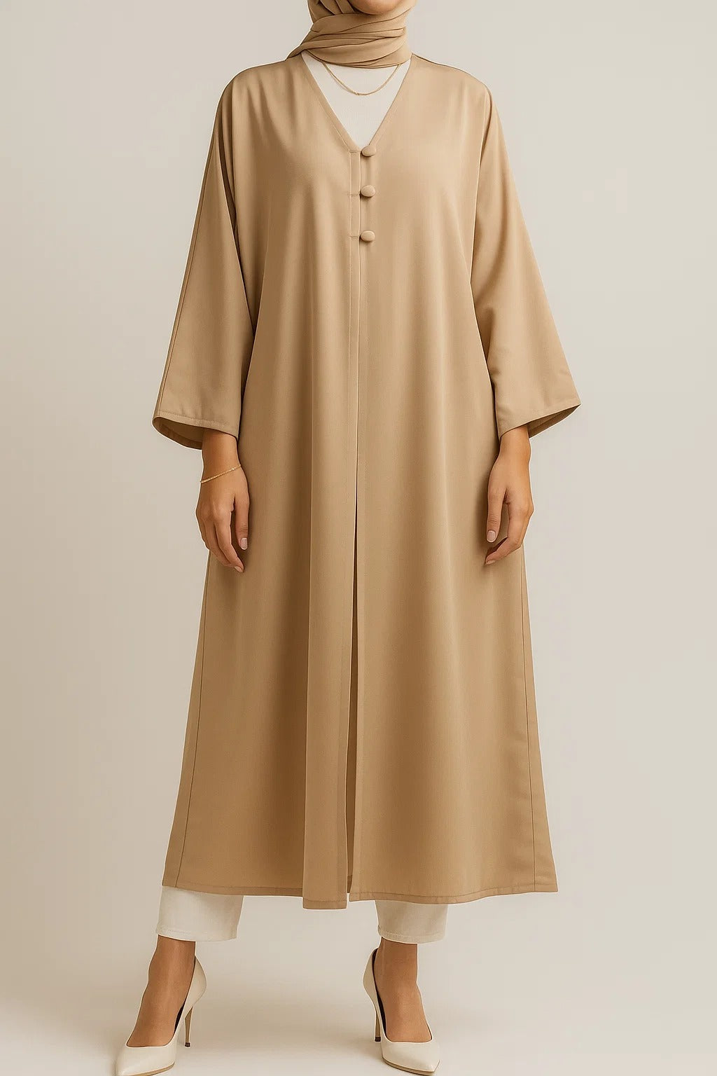 Beige button abaya