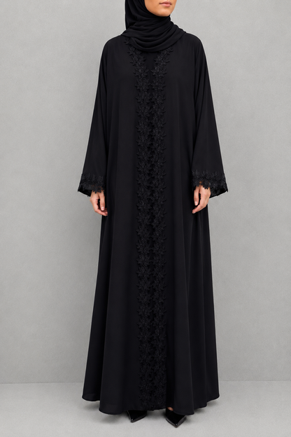 Obsidian Bloom lace abaya E19M