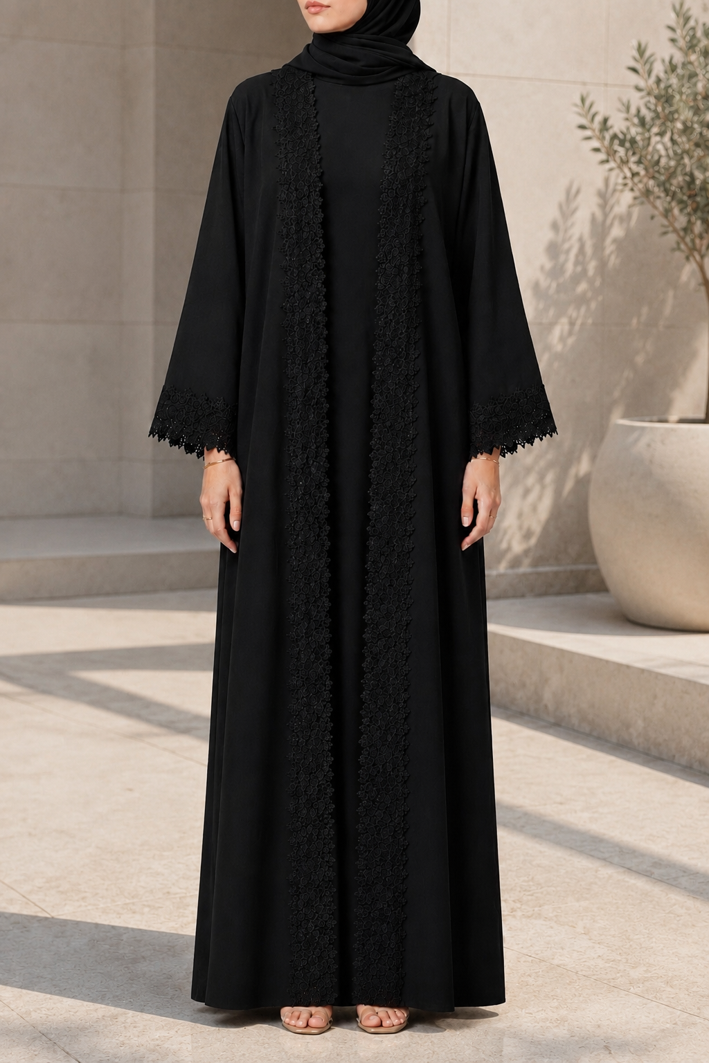 Black Ethereal Lace Abaya