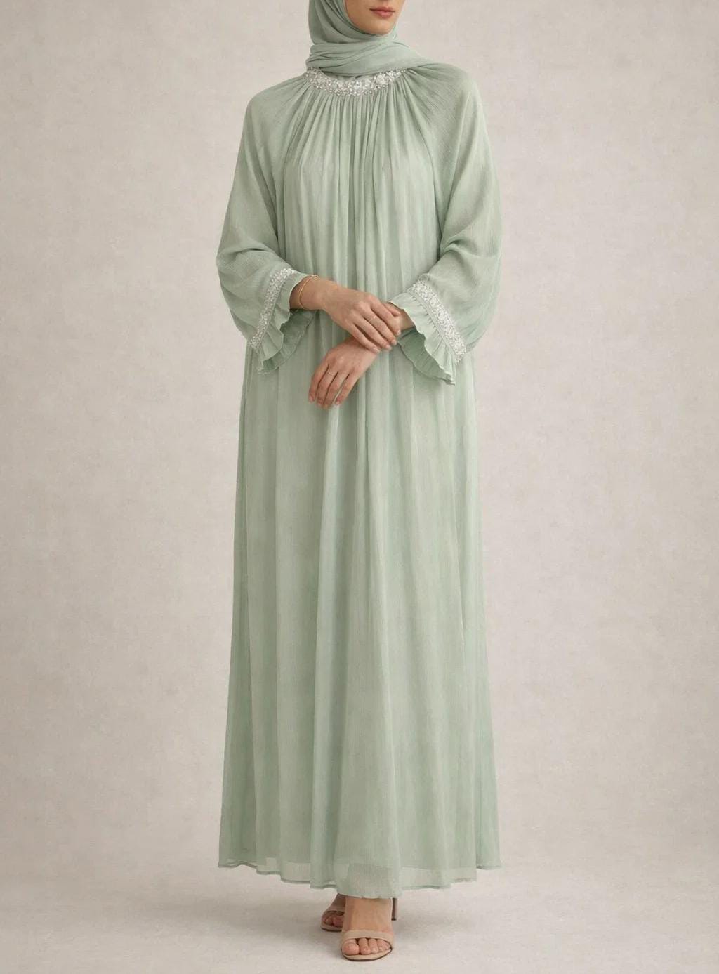 Mint Green Elaf Abaya