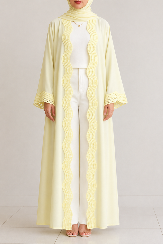 Butter yellow lace abaya