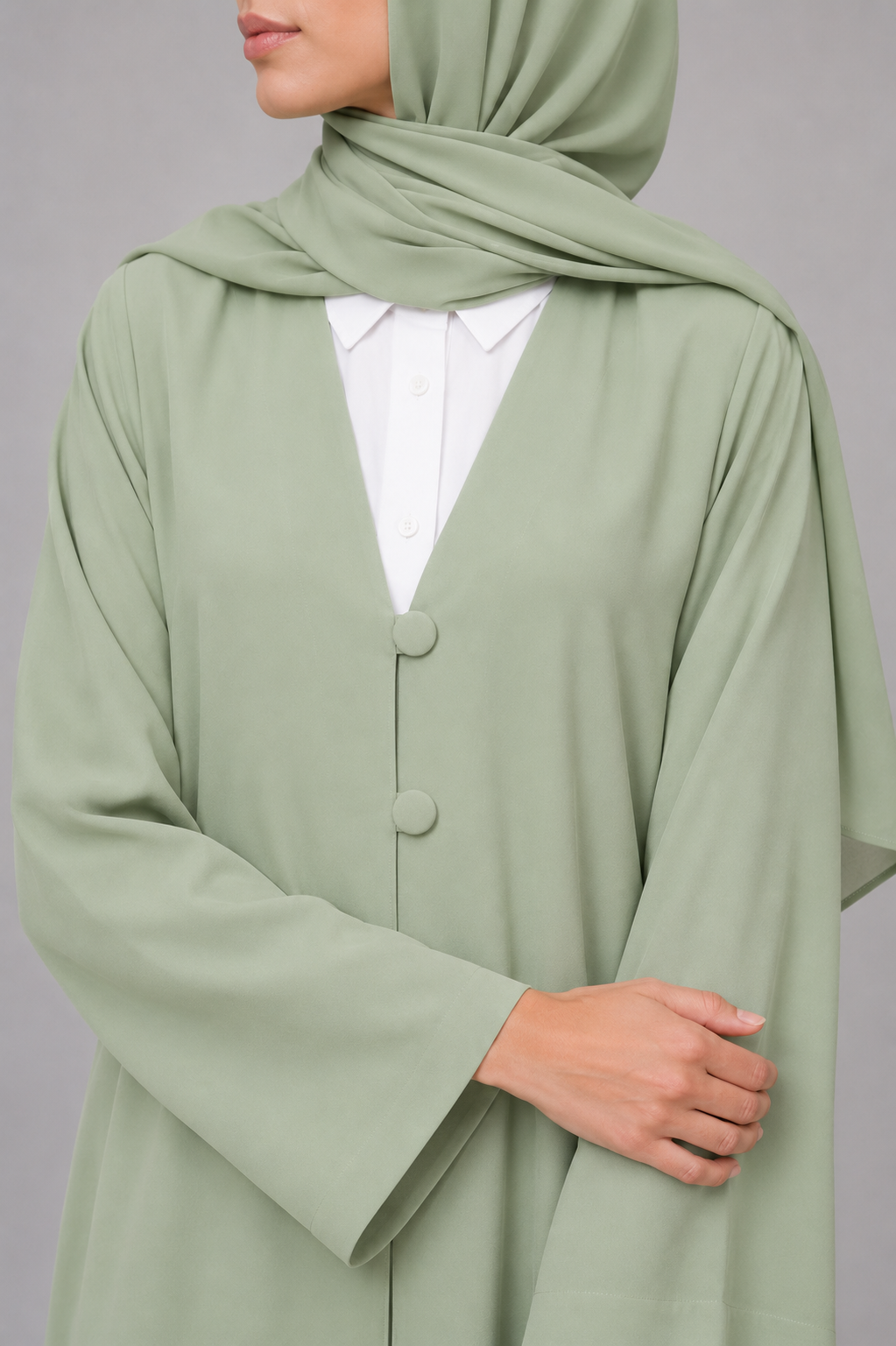 Pistachio button abaya
