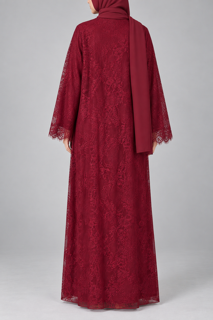 Burgundy Red Sheer abaya
