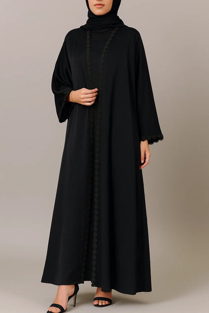Jet Black lace abaya