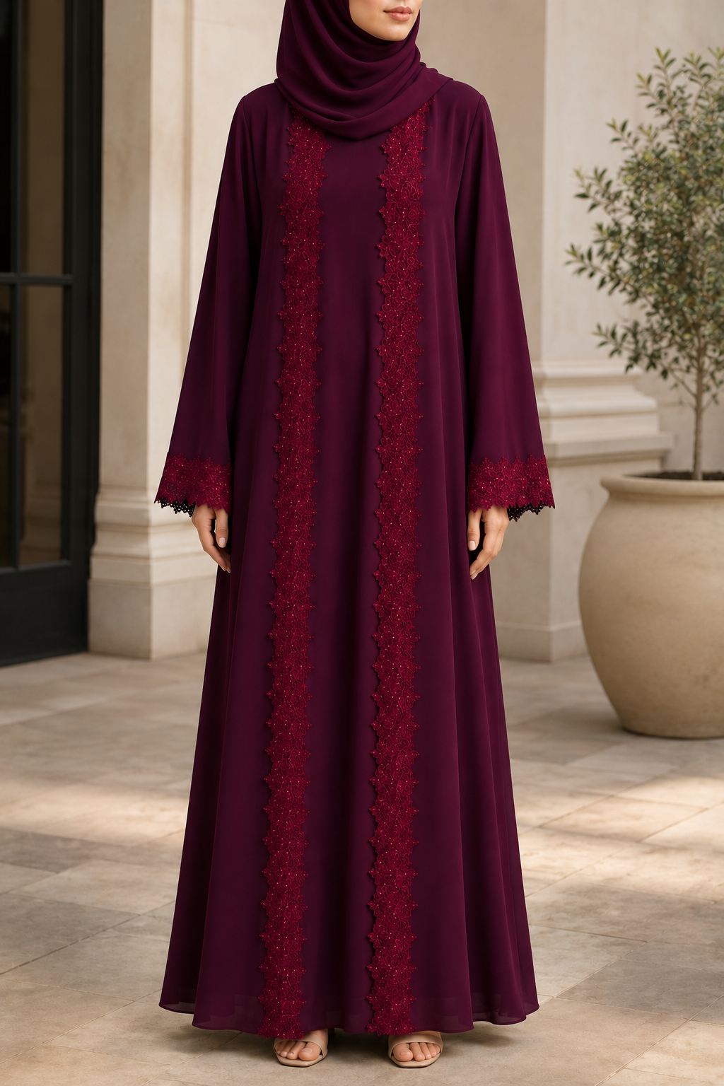 Red Ivora Lace Abaya