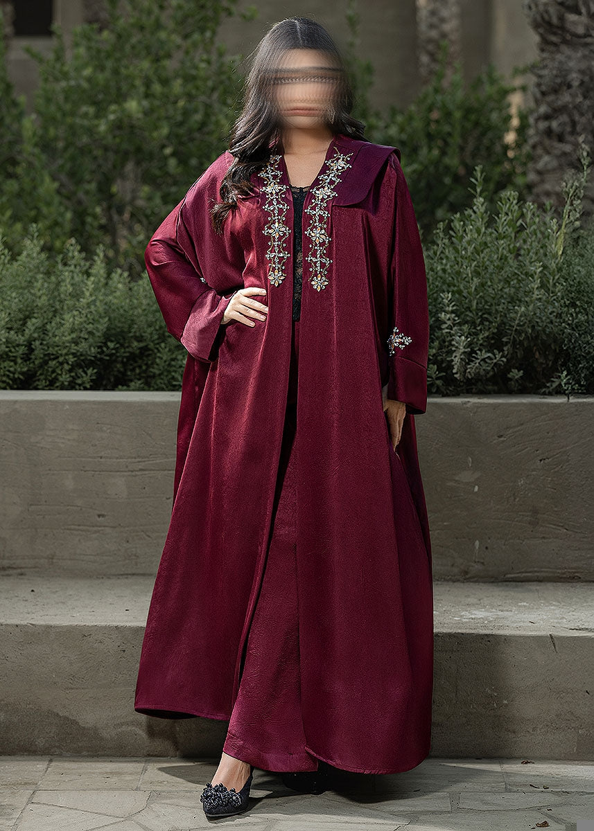 BA6019 Burgundy Solitaire Abaya