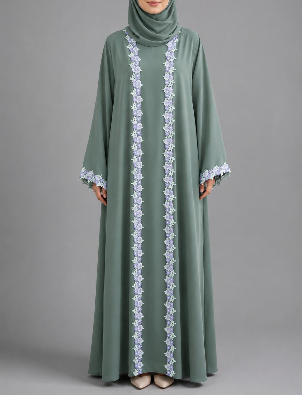 Teal Fancy lace abaya