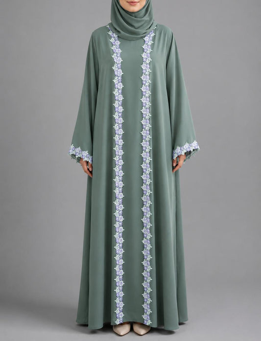 Teal Fancy lace abaya