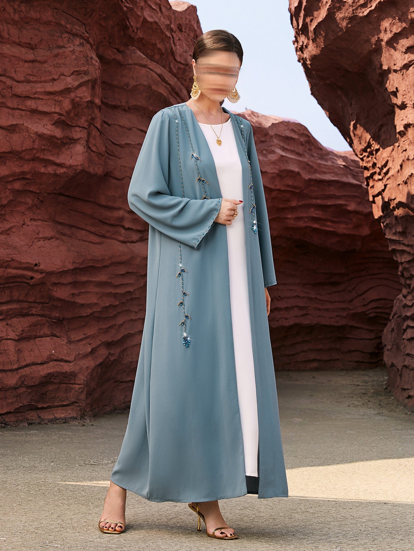 BA4015 Blue Oceanic Mist Abaya