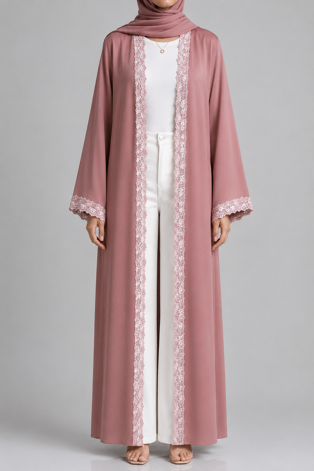 Pink fancy lace abaya