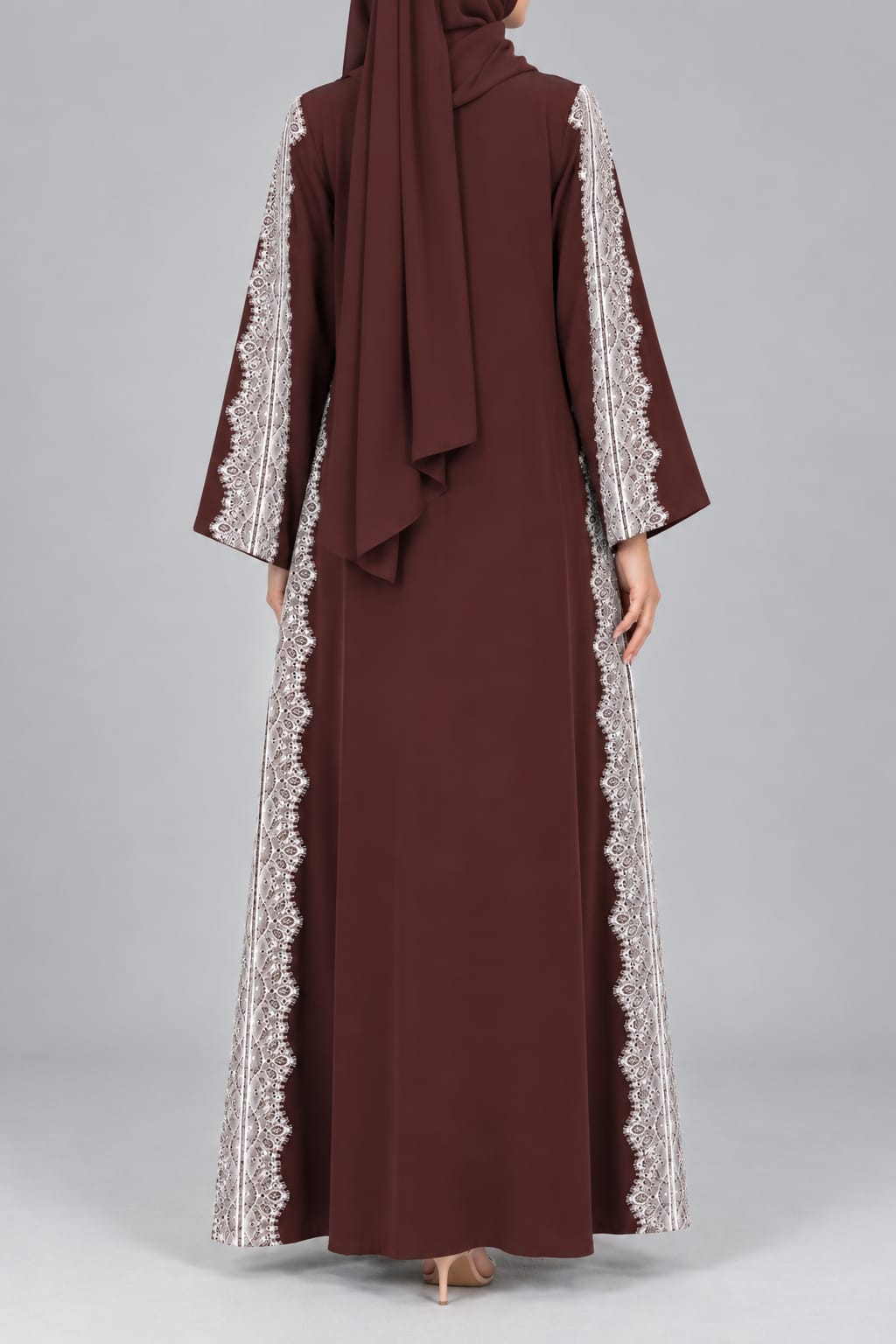 Deep-Brown Cascade Lace Abaya E13S