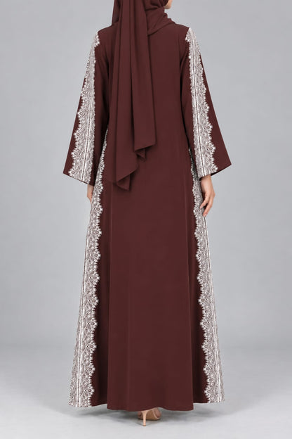 Deep-Brown Cascade Lace Abaya E13S