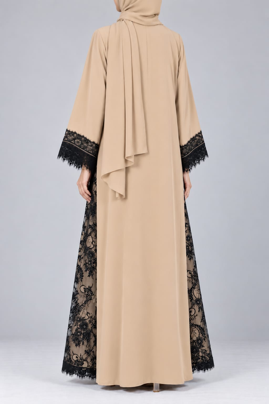 Beige Lattice Lace Abaya E13S