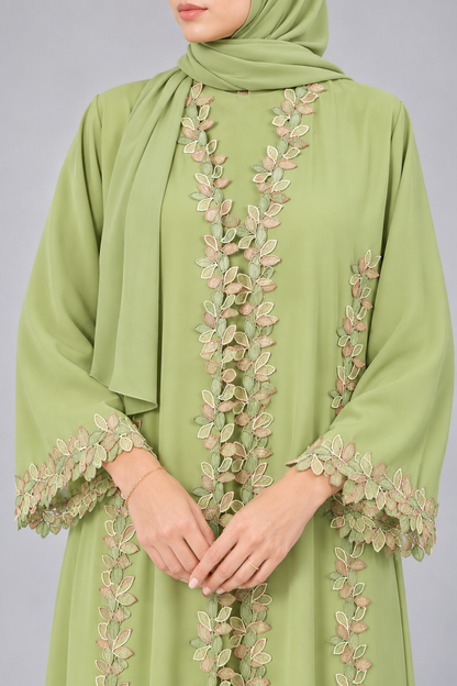 Sage Laurel Lace Abaya - E13S