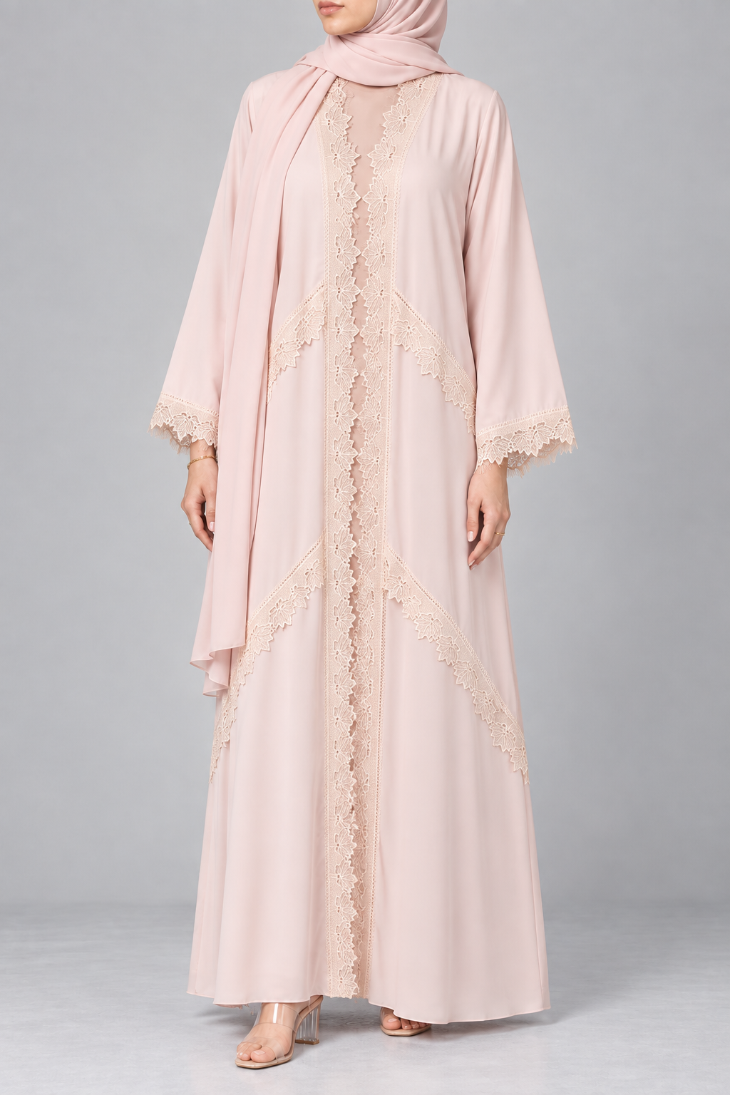 Pink Phyllome Lace Abaya E13S
