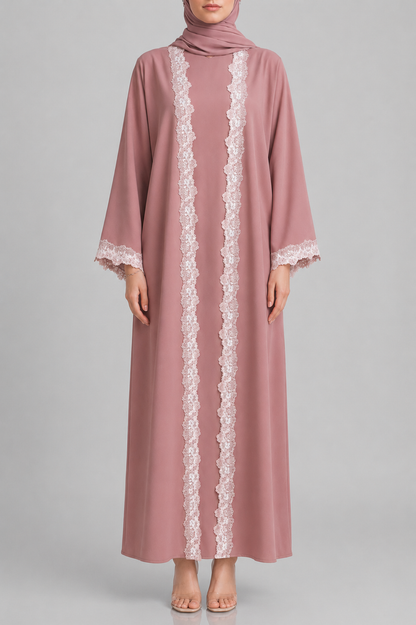 Pink fancy lace abaya