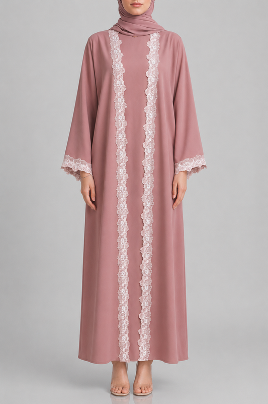 Pink fancy lace abaya