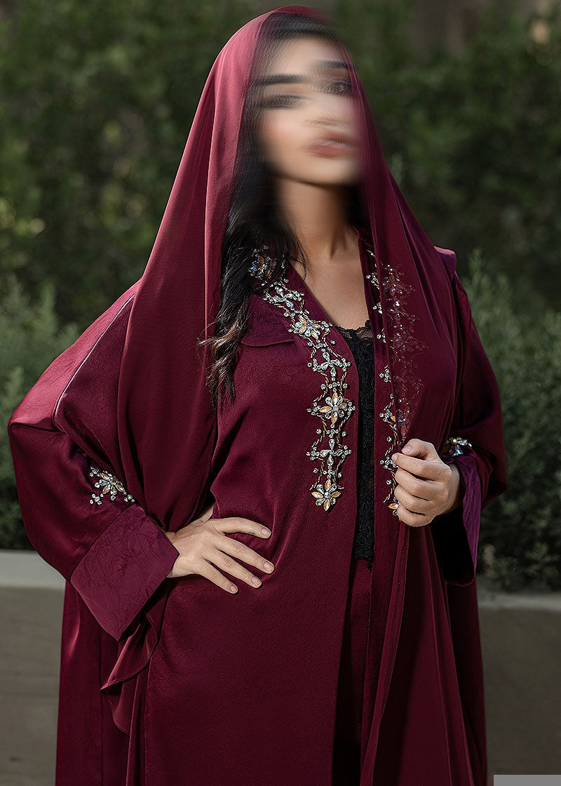 BA6019 Burgundy Solitaire Abaya