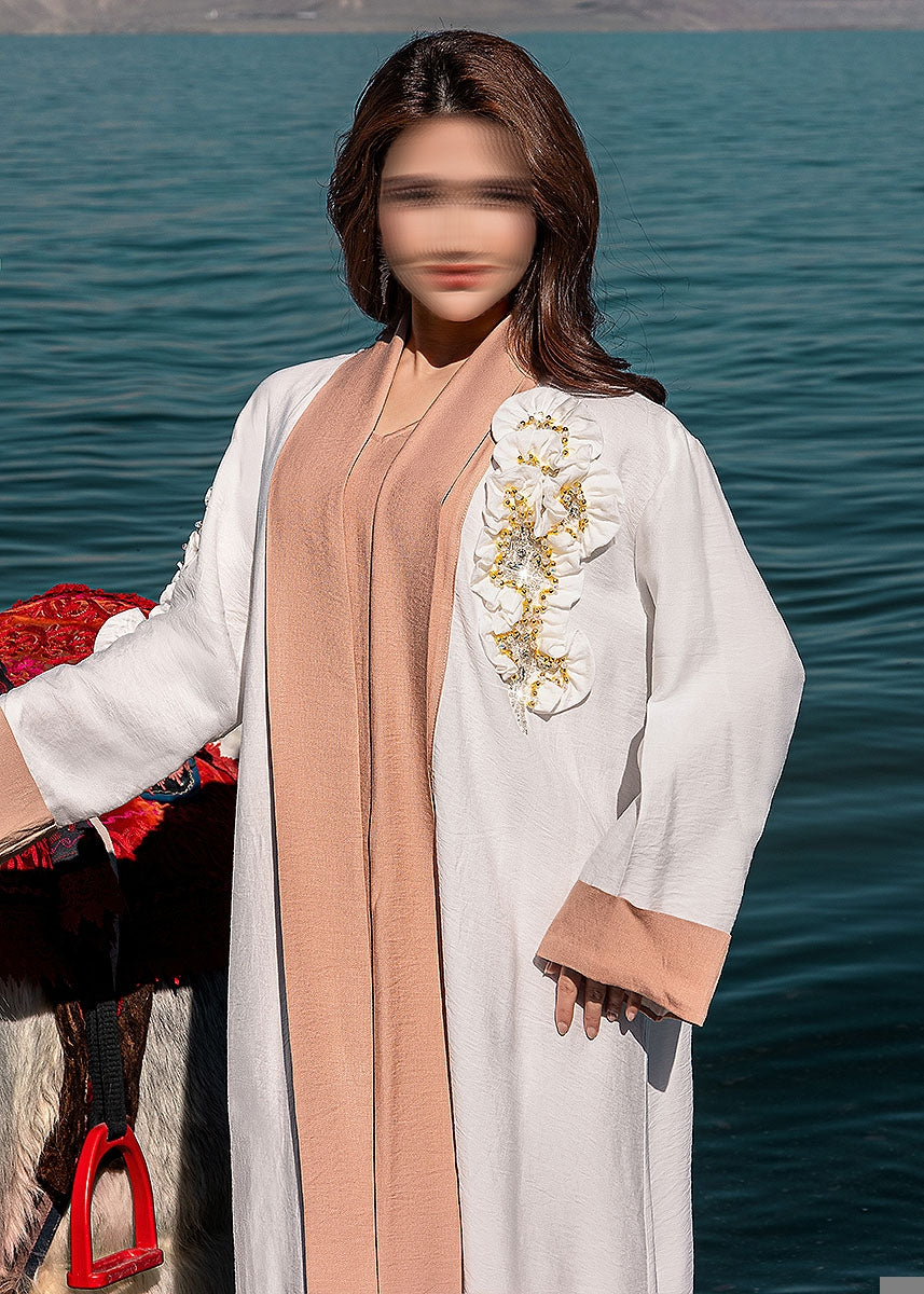 BA5198 White Oasis Pearl Abaya