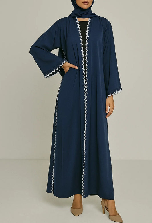 Navy Blue Scallop Abaya