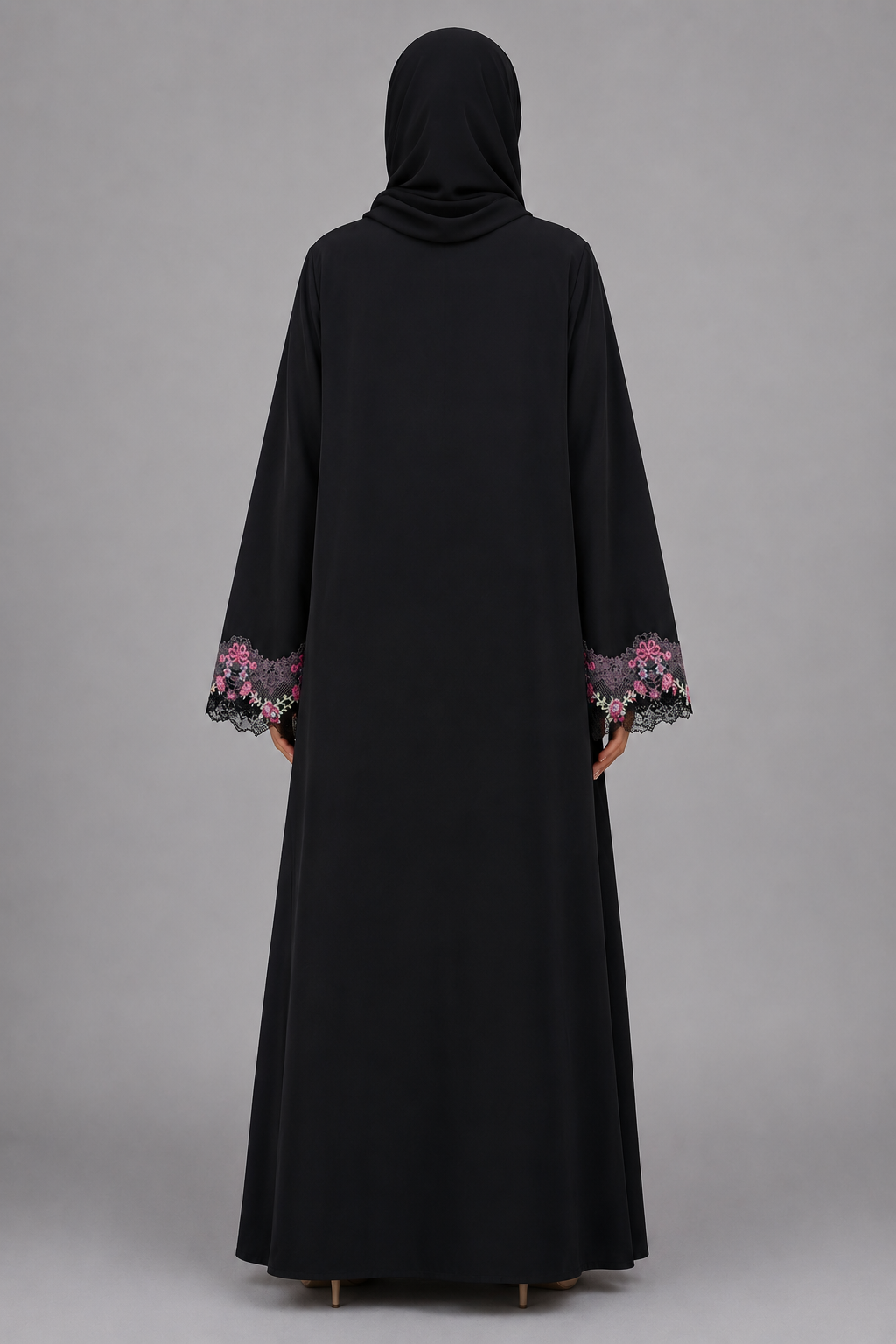 Black Broad Fancy Lace Abaya (02)