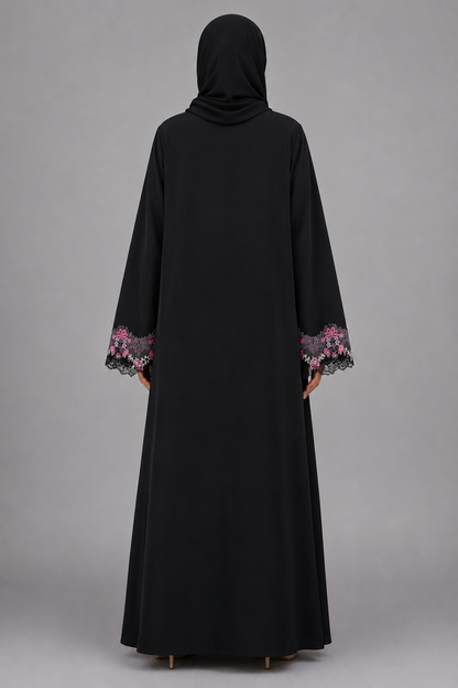 Black Broad Fancy Lace Abaya (02)