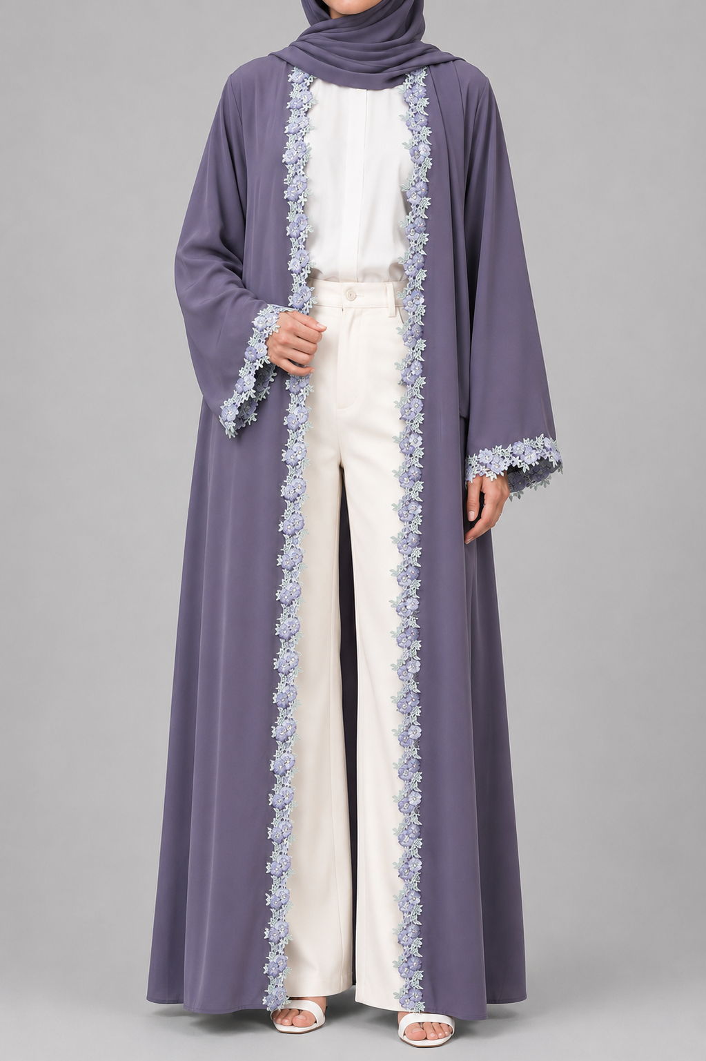 Smoky Mauve fancy lace abaya