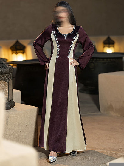 BA6045 Beige & Burgundy Exquisite Dress