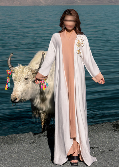 BA5198 White Oasis Pearl Abaya